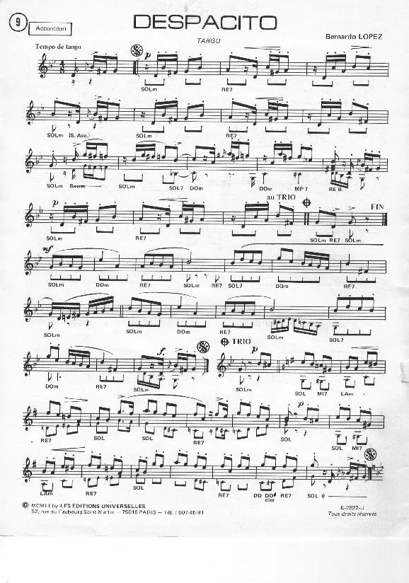 télécharger la partition d'accordéon Despacito (Tango) au format PDF