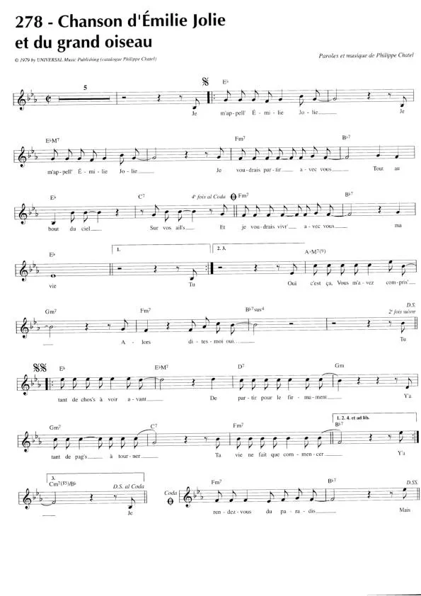télécharger la partition d'accordéon Chanson d'Emilie jolie et du grand oiseau au format PDF