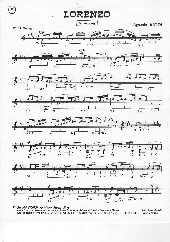 télécharger la partition d'accordéon Lorenzo (Tango) au format PDF