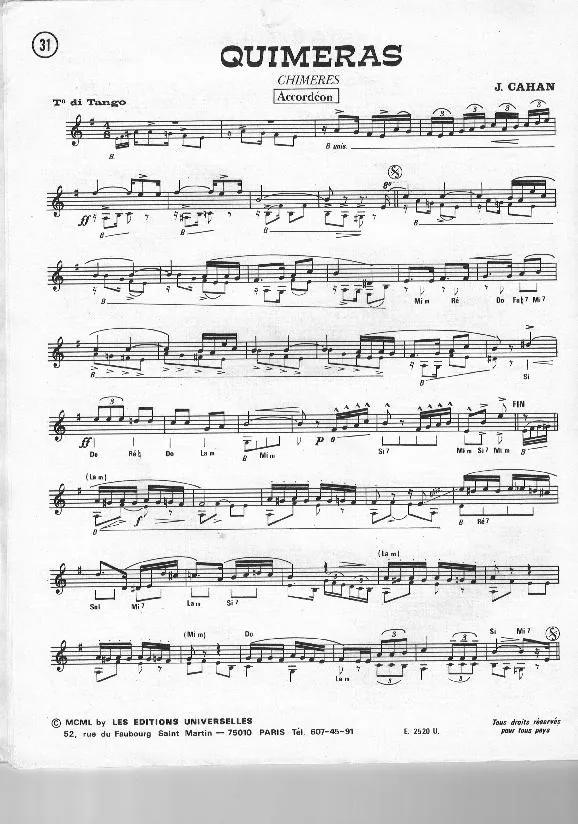 télécharger la partition d'accordéon Quimeras (Chimères) (Tango) au format PDF