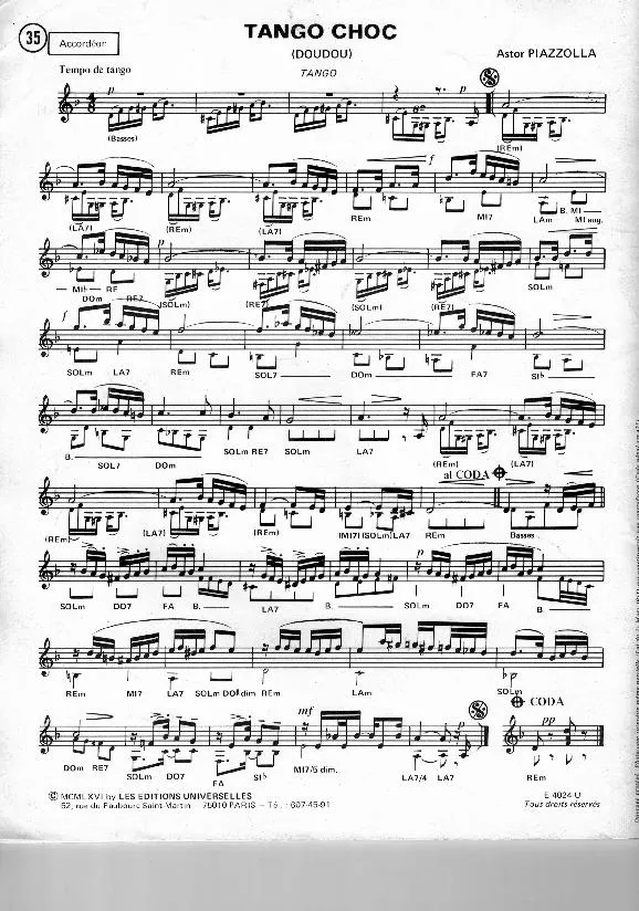 télécharger la partition d'accordéon Tango Choc (Doudou) au format PDF
