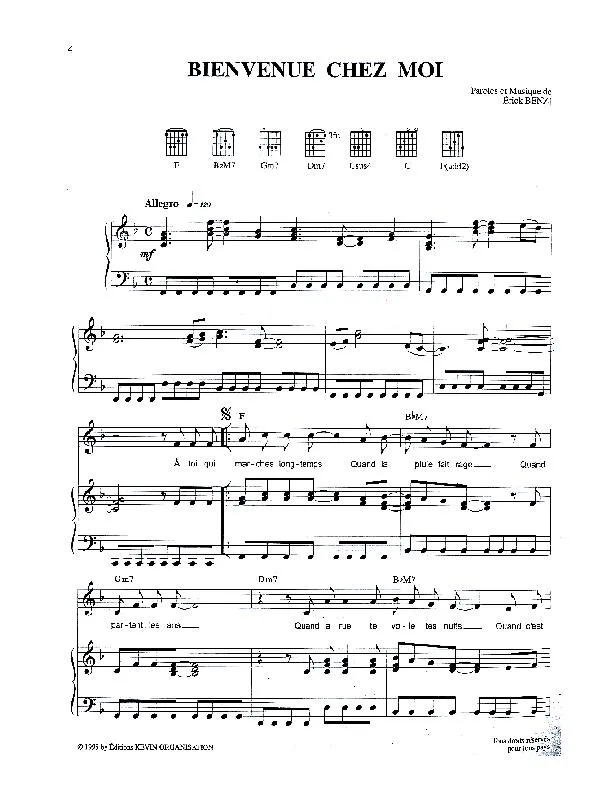 télécharger la partition d'accordéon Bienvenue chez moi (Chant : Florent Pagny) au format PDF
