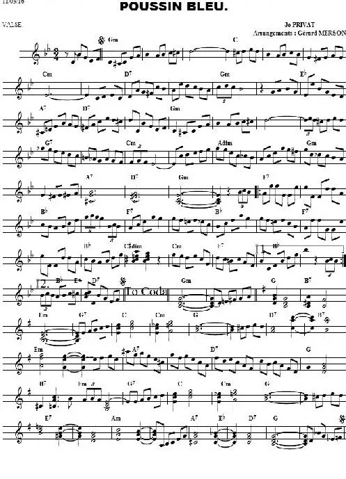télécharger la partition d'accordéon Poussin bleu (Arrangement : Gérard Merson) (Valse) au format PDF