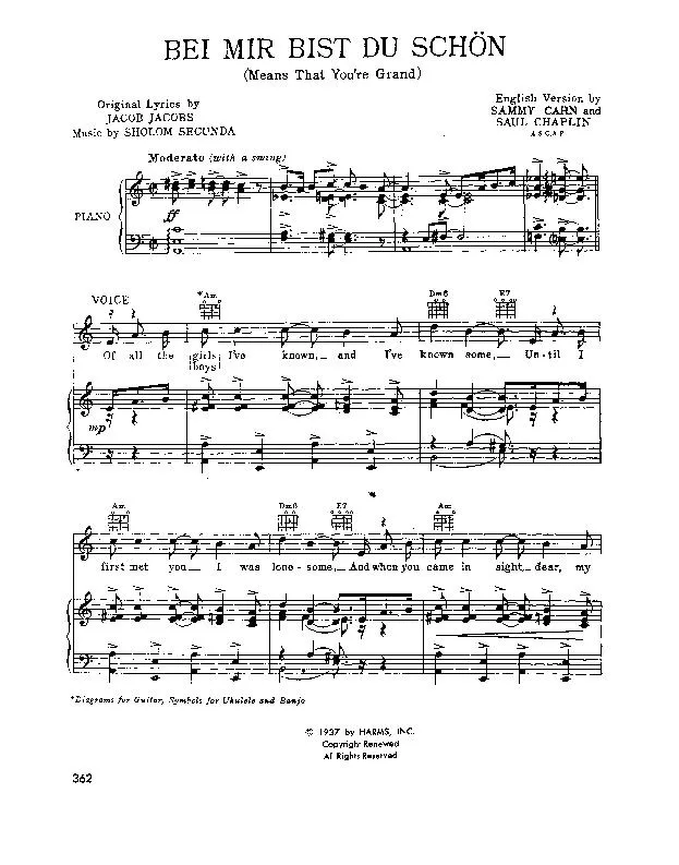 télécharger la partition d'accordéon Bei mir bist du schön (Means that you're grand) (Swing) au format PDF