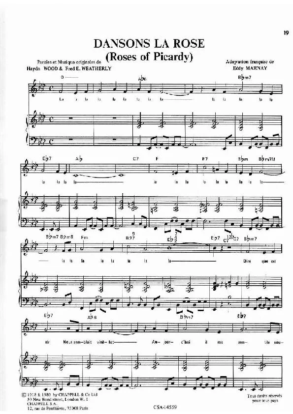 télécharger la partition d'accordéon Dansons la rose (Rose of Picardy) au format PDF