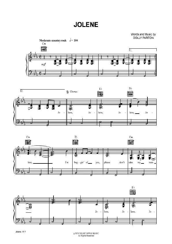 télécharger la partition d'accordéon Jolene (Country Rock) au format PDF