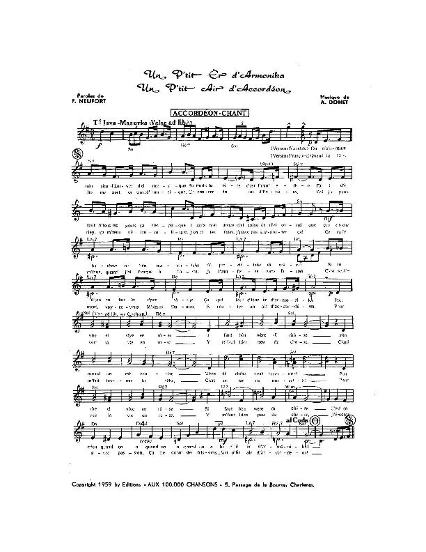 télécharger la partition d'accordéon Un p'tit er d'armonika Un p'tit air d'accordéon (Java Mazurka) au format PDF