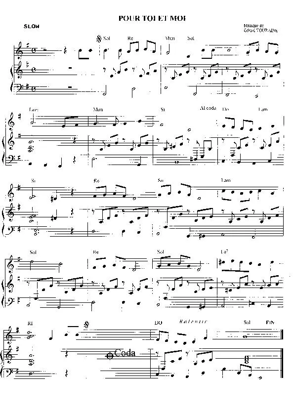 télécharger la partition d'accordéon Pour toi et Moi (Slow) au format PDF