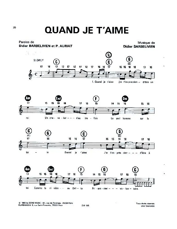 télécharger la partition d'accordéon Quand je t'aime (Slow) au format PDF