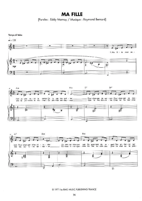 télécharger la partition d'accordéon Ma fille (Chant : Serge Reggiani) (Valse) au format PDF