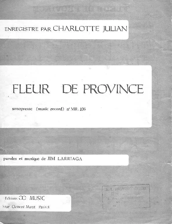 télécharger la partition d'accordéon Fleur de province (Chant : Charlotte Julian) au format PDF