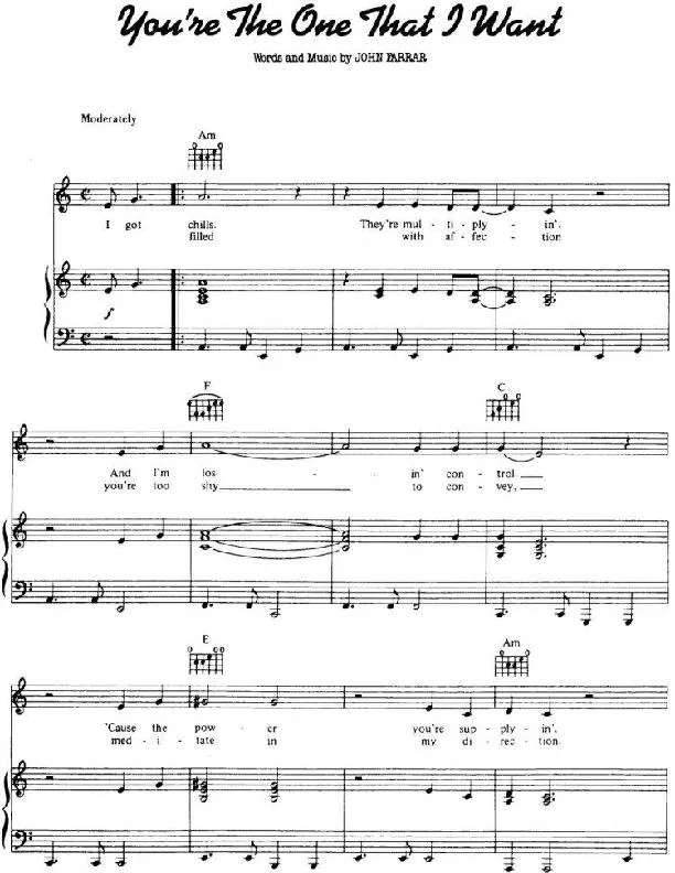 télécharger la partition d'accordéon You're The One That I Want (Chant : John Travolta et Olivia Newton John) au format PDF