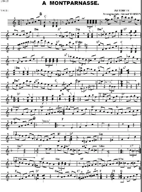 télécharger la partition d'accordéon A Montparnasse (Arrangement : Gérard Merson) (Valse) au format PDF