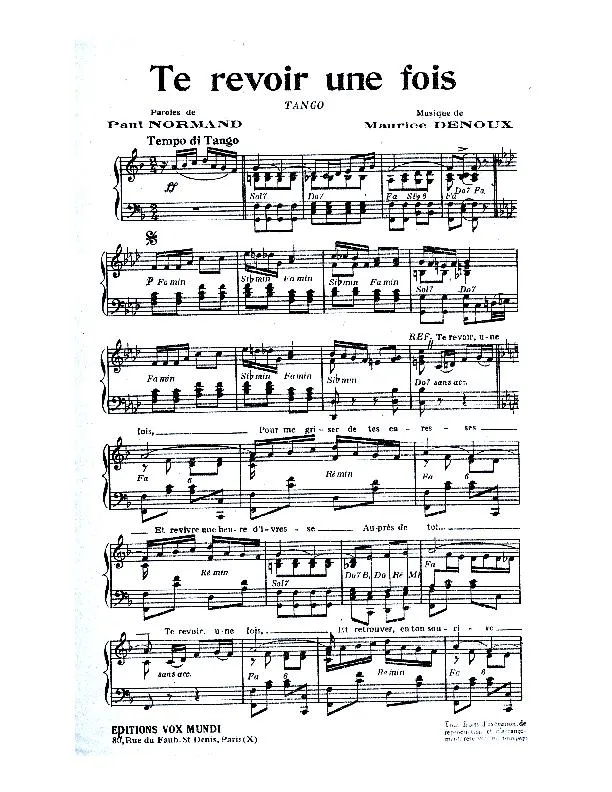 télécharger la partition d'accordéon Te revoir une fois (Orchestration complète) (Tango) au format PDF