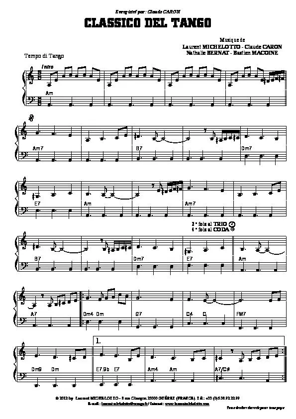 télécharger la partition d'accordéon Classico del Tango au format PDF