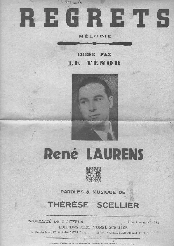 télécharger la partition d'accordéon Regrets (Chant : René Laurens) au format PDF