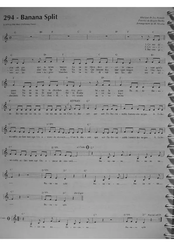 télécharger la partition d'accordéon Banana Split (Chant : Lio) au format PDF