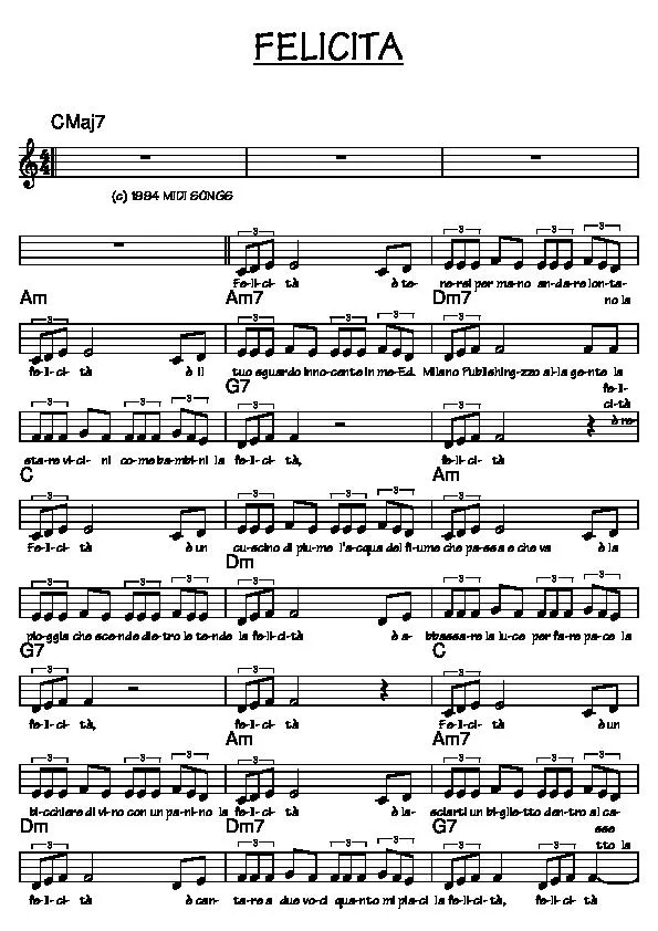 télécharger la partition d'accordéon Felicità (Chant : Al Bano) (Relevé) au format PDF