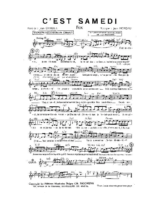 télécharger la partition d'accordéon C'est samedi (Fox Swing) au format PDF