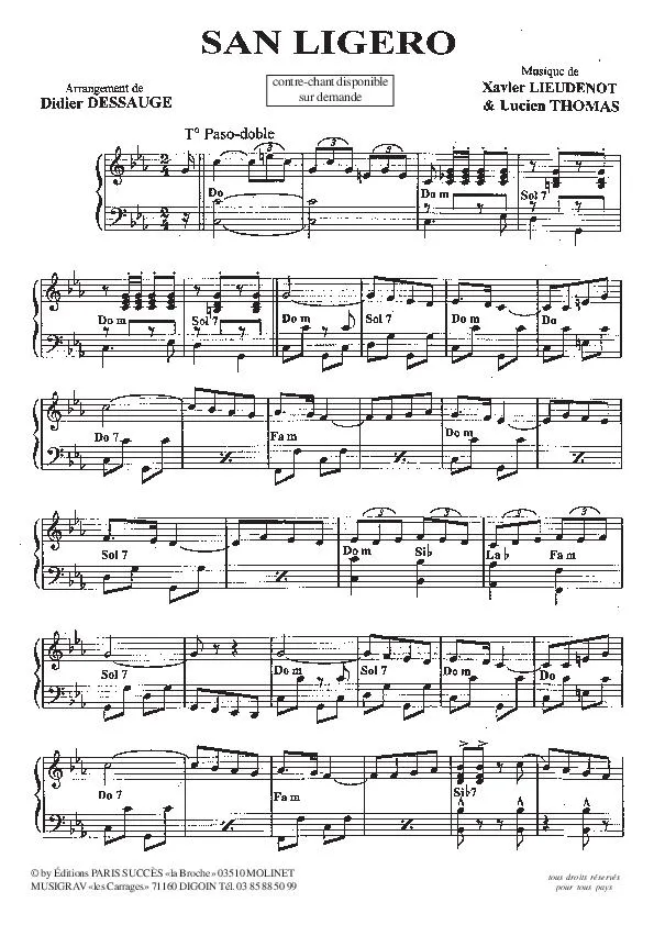 télécharger la partition d'accordéon San Ligero (Arrangement : Didier Dessauge) (Paso Doble) au format PDF