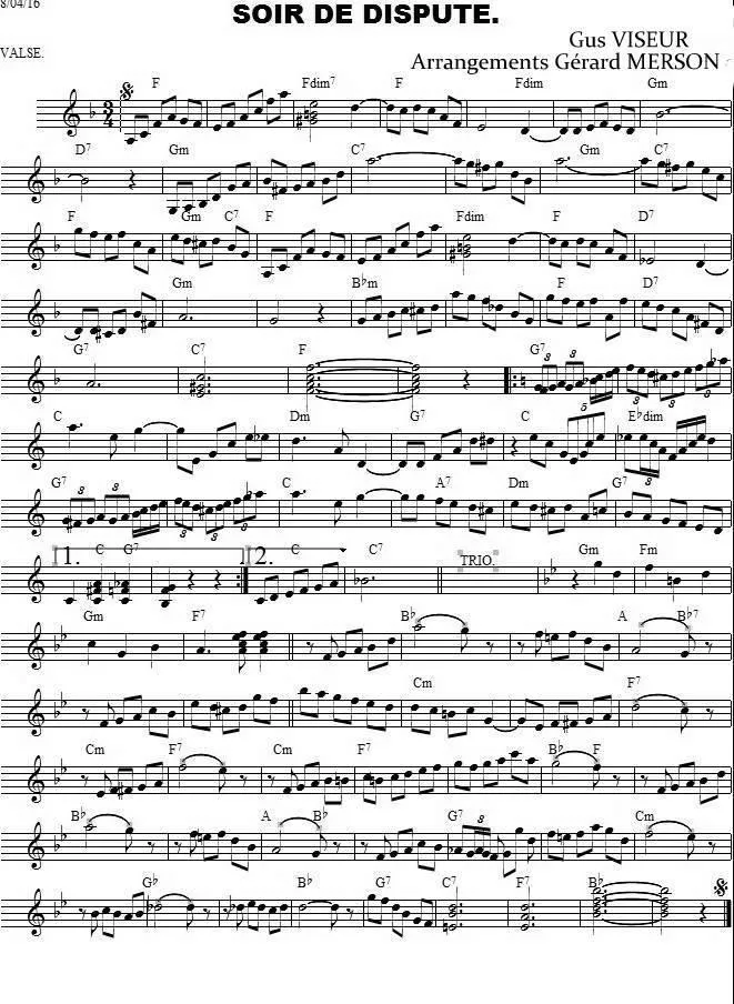 télécharger la partition d'accordéon Soir de dispute (Arrangement : Gérard Merson) (Valse Musette) au format PDF