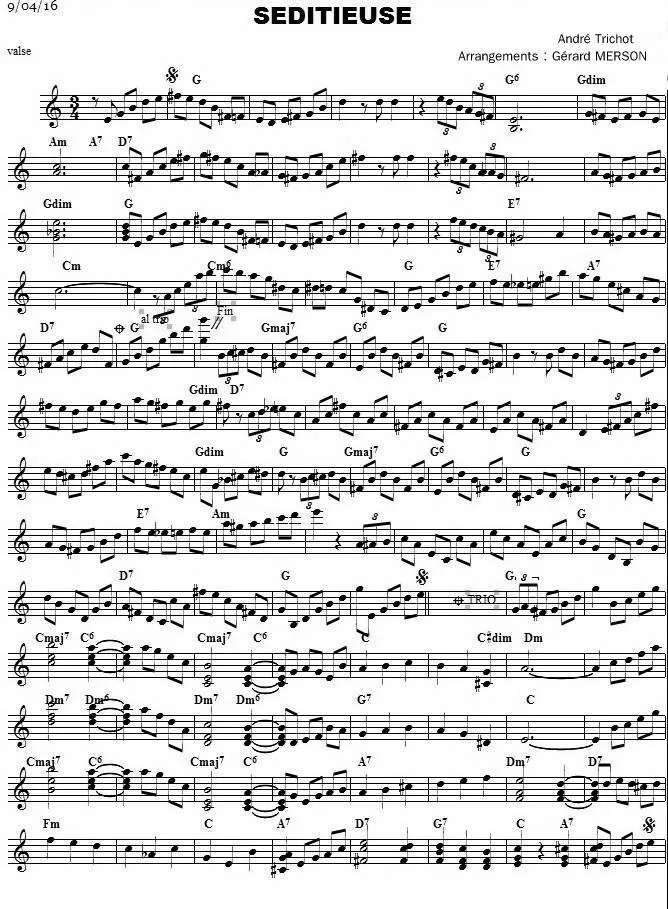 télécharger la partition d'accordéon Sédicieuse (Arrangement : Gérard Merson) (Valse) au format PDF