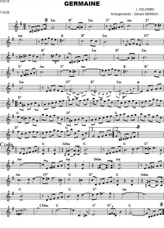 télécharger la partition d'accordéon Germaine (Arrangement : Gérard Merson) (Valse) au format PDF