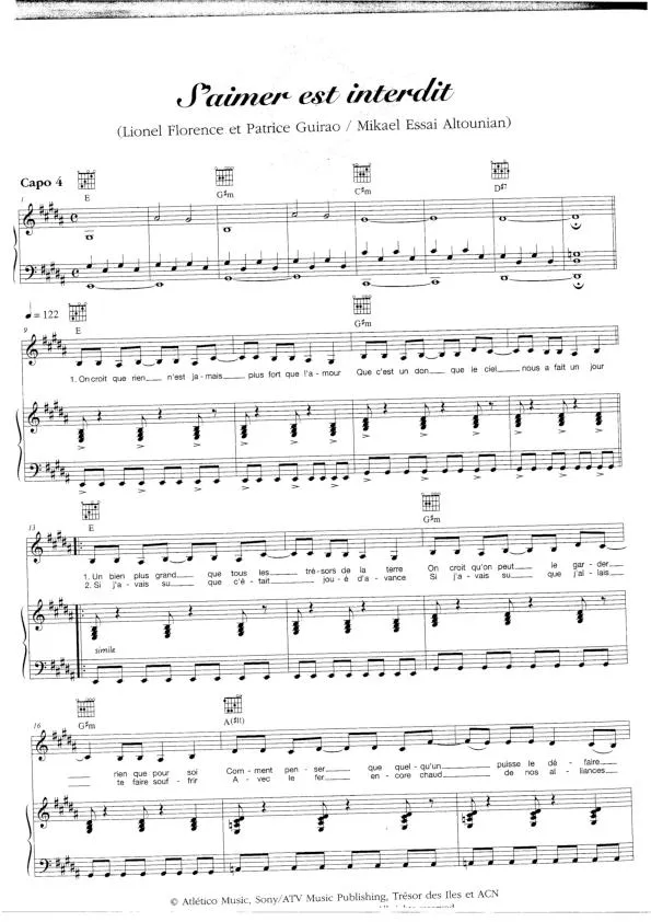 télécharger la partition d'accordéon S'aimer est interdit (De la comédie musicale : Le roi soleil) au format PDF