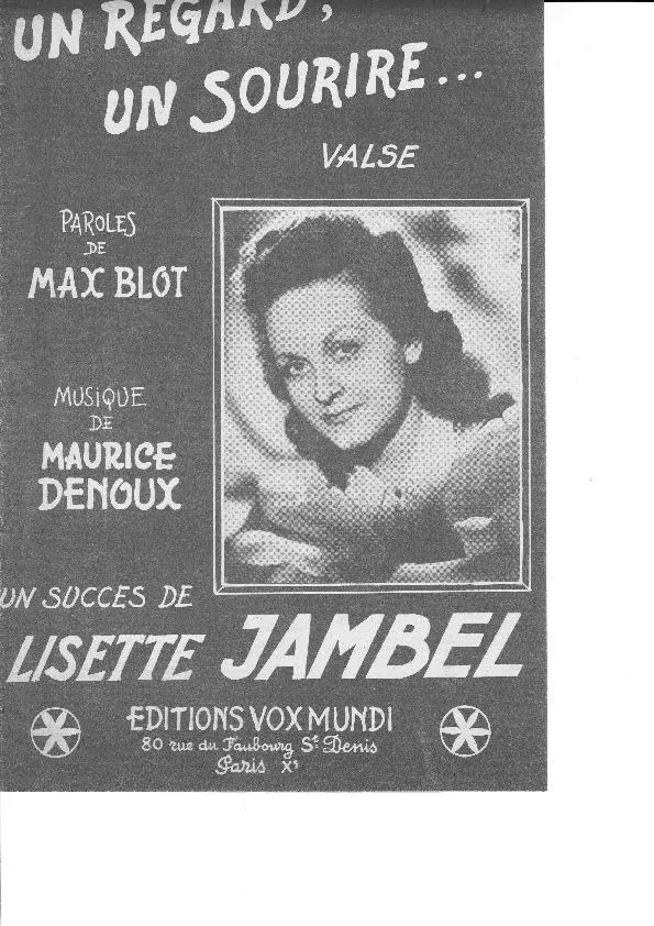 télécharger la partition d'accordéon Un regard un sourire (Chant : Lisette Jambel) (Valse) au format PDF