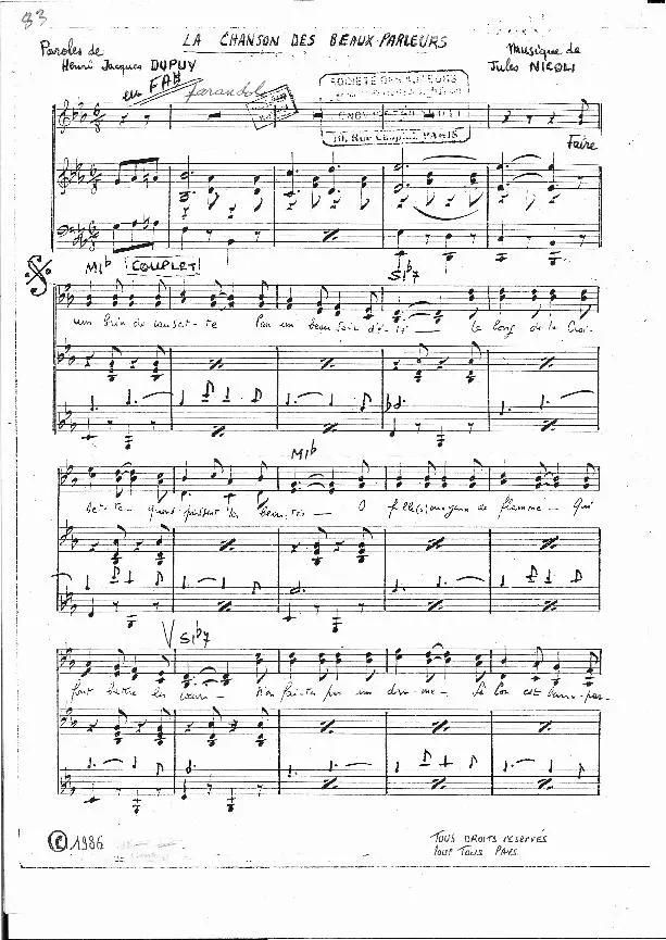 télécharger la partition d'accordéon La chanson des beaux parleurs (Farandole) au format PDF
