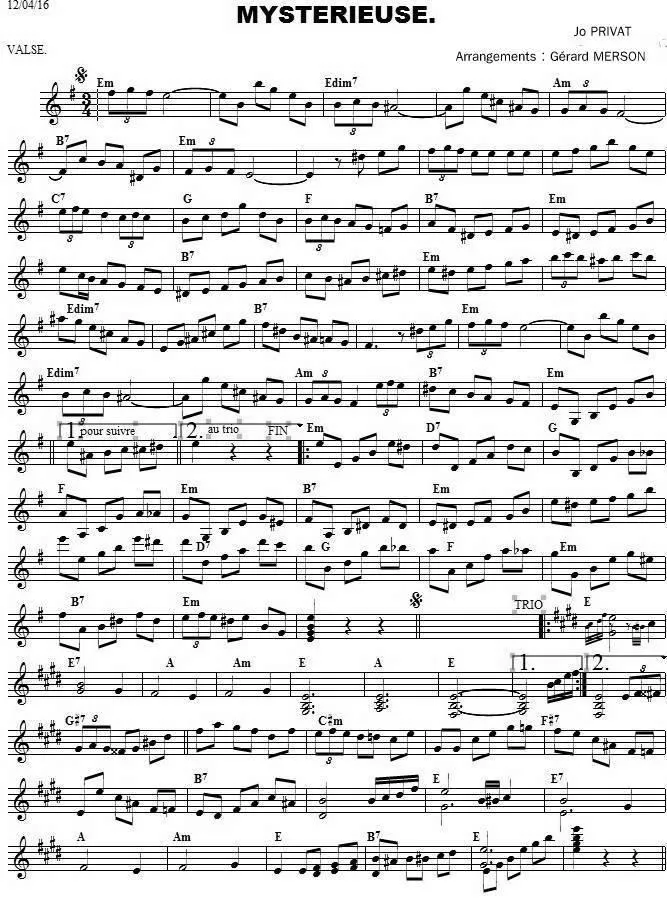 télécharger la partition d'accordéon Mystérieuse (Arrangement : Gérard Merson) (Valse) au format PDF