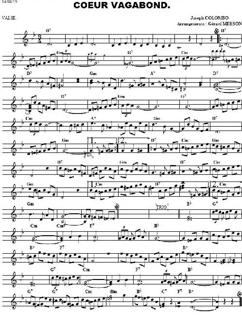 télécharger la partition d'accordéon Cœur Vagabond (Arrangement : Gérard Merson) (Valse) au format PDF