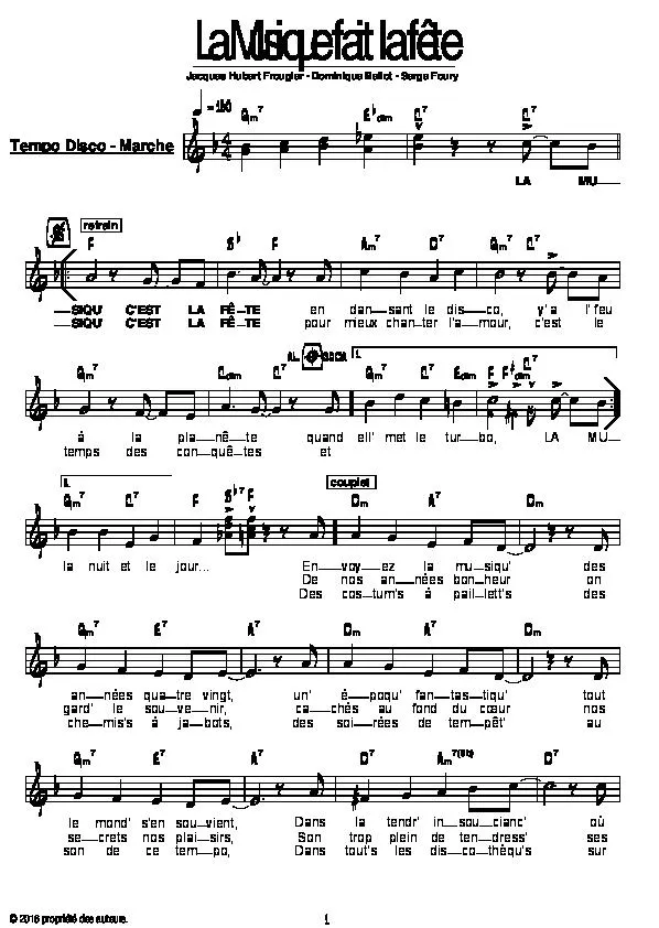 télécharger la partition d'accordéon La musique fait la fête (Marche Disco) au format PDF