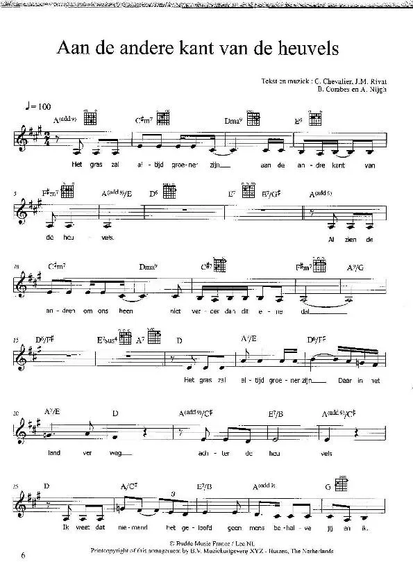 télécharger la partition d'accordéon Aan de andere kant van de heuvels (Chant : Ramses Shaffy / Liesbeth List) au format PDF