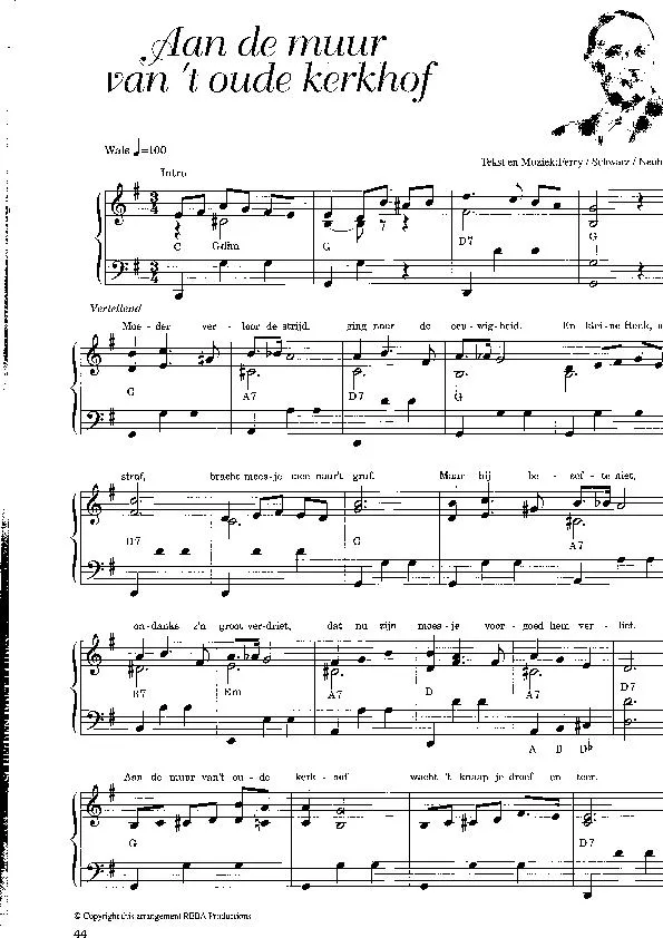 télécharger la partition d'accordéon Aan de muur van 't oude kerkhof (Chant : Willy Derby) (Valse) au format PDF