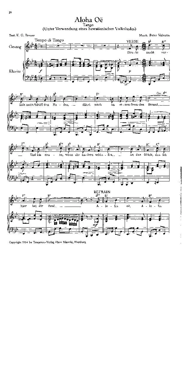 télécharger la partition d'accordéon Aloha Oë (Tango) au format PDF