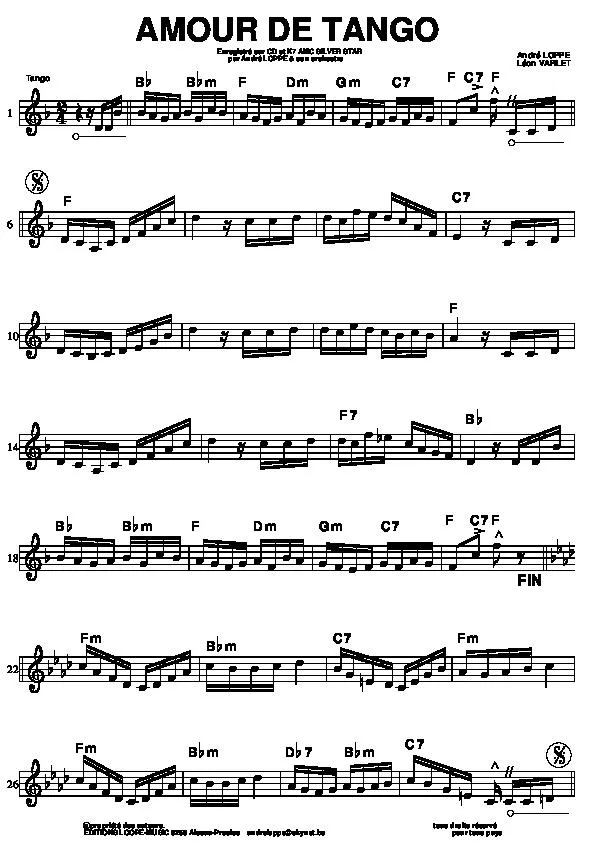 télécharger la partition d'accordéon Amour de tango au format PDF