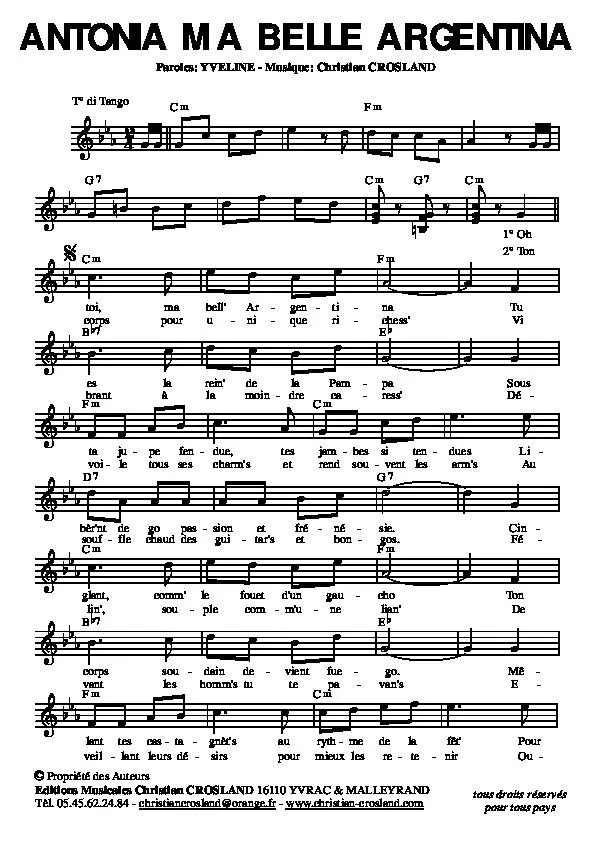 télécharger la partition d'accordéon Antonia ma belle Argentina (Tango) au format PDF