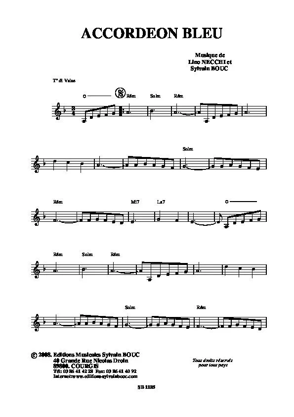 télécharger la partition d'accordéon Accordéon Bleu (Valse) au format PDF