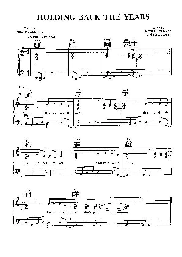 télécharger la partition d'accordéon Holding back the years (Chant : Simply Red) au format PDF