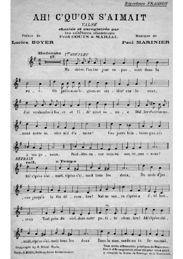 télécharger la partition d'accordéon Ah c' qu'on s'aimait (Chant : Fred Gouin / Marjal) (Valse) au format PDF