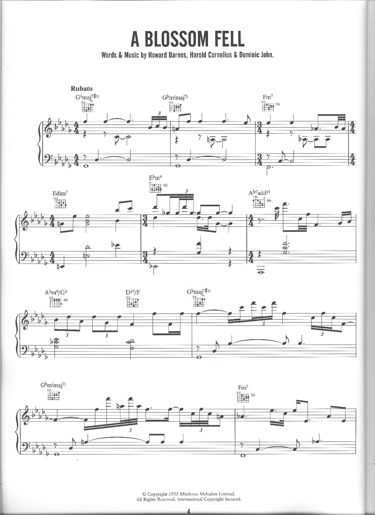 télécharger la partition d'accordéon A blossom fell (Chant : Diana Krall) (Slow) au format PDF
