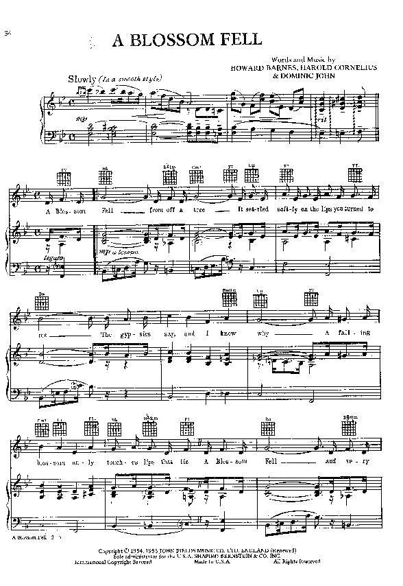 télécharger la partition d'accordéon A blossom fell (Chant : Nat King Cole) (Slow) au format PDF
