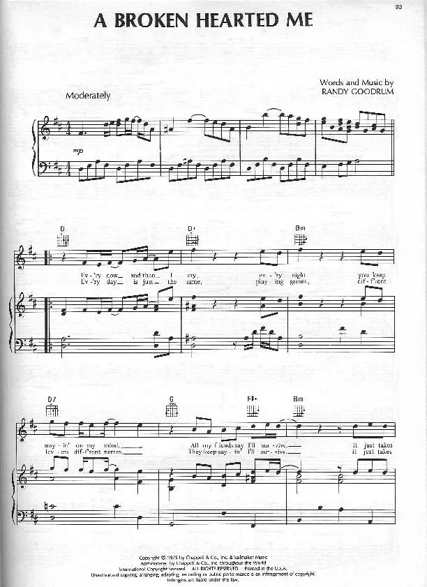 télécharger la partition d'accordéon A broken hearted me (Chant : Anne Murray) (Slow) au format PDF