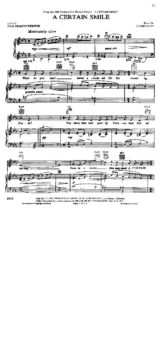 télécharger la partition d'accordéon A certain smile (Chant : Johnny Mathis) (Slow) au format PDF