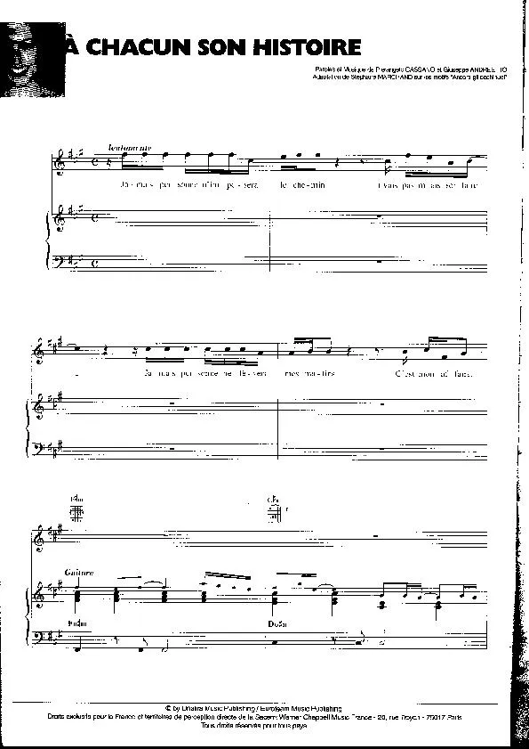 télécharger la partition d'accordéon A chacun son histoire (Adaptation : Stéphane Marchand) (Chant : Nantasha St-Pier) (Slow) au format PDF