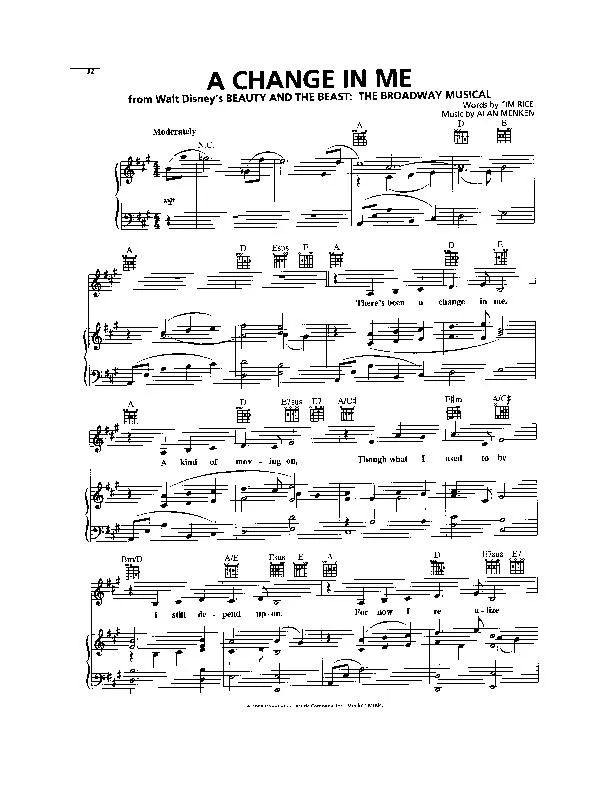 télécharger la partition d'accordéon A change in me (Extrait de : Beauty and the Beast) (Chant : Susan Egan / Toni Braxton) (Slow) au format PDF