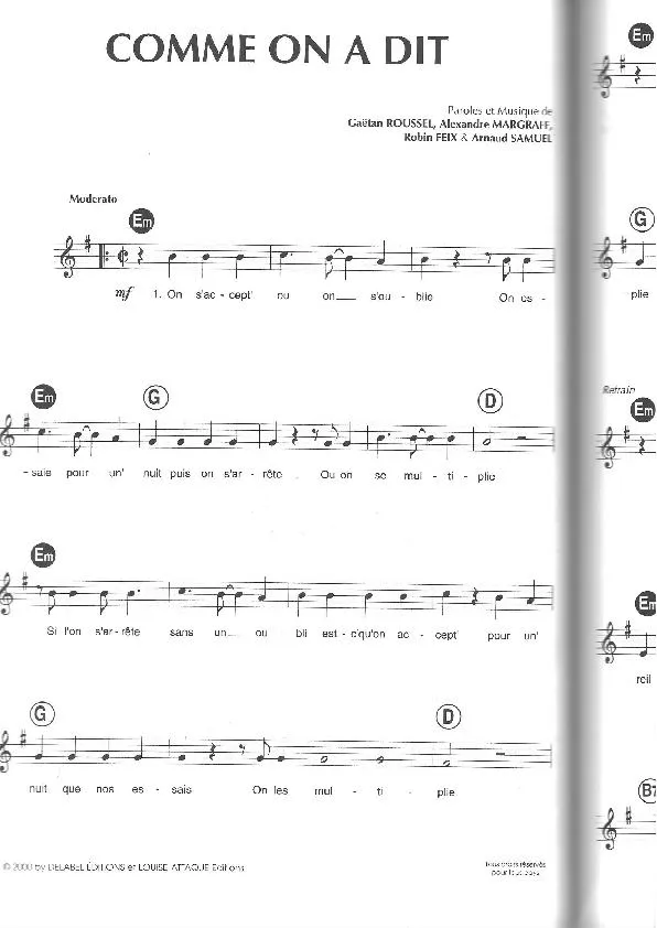 télécharger la partition d'accordéon Comme on a dit (Chant : Louise Attaque) au format PDF