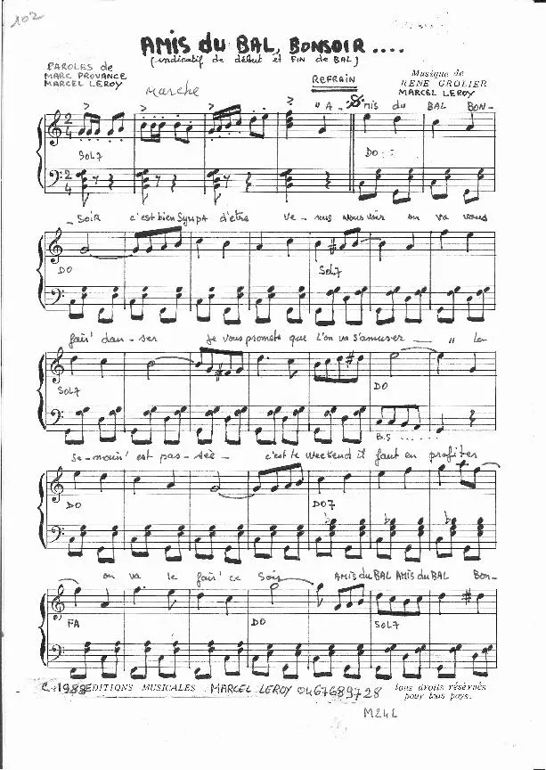 télécharger la partition d'accordéon Amis du bal Bonsoir (Indicatif de début et fin de bal) (Marche) au format PDF