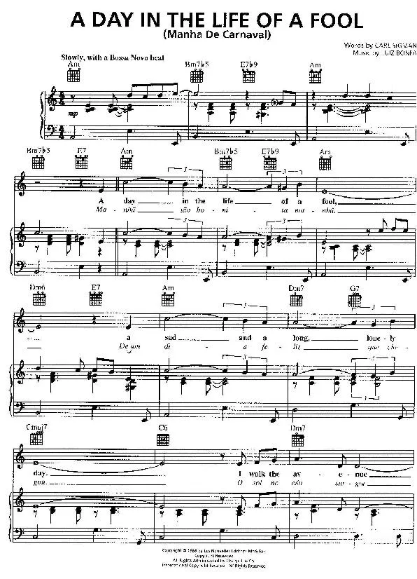 télécharger la partition d'accordéon A day in the life of a fool (Manha de Carnaval) (Bossa Nova) au format PDF